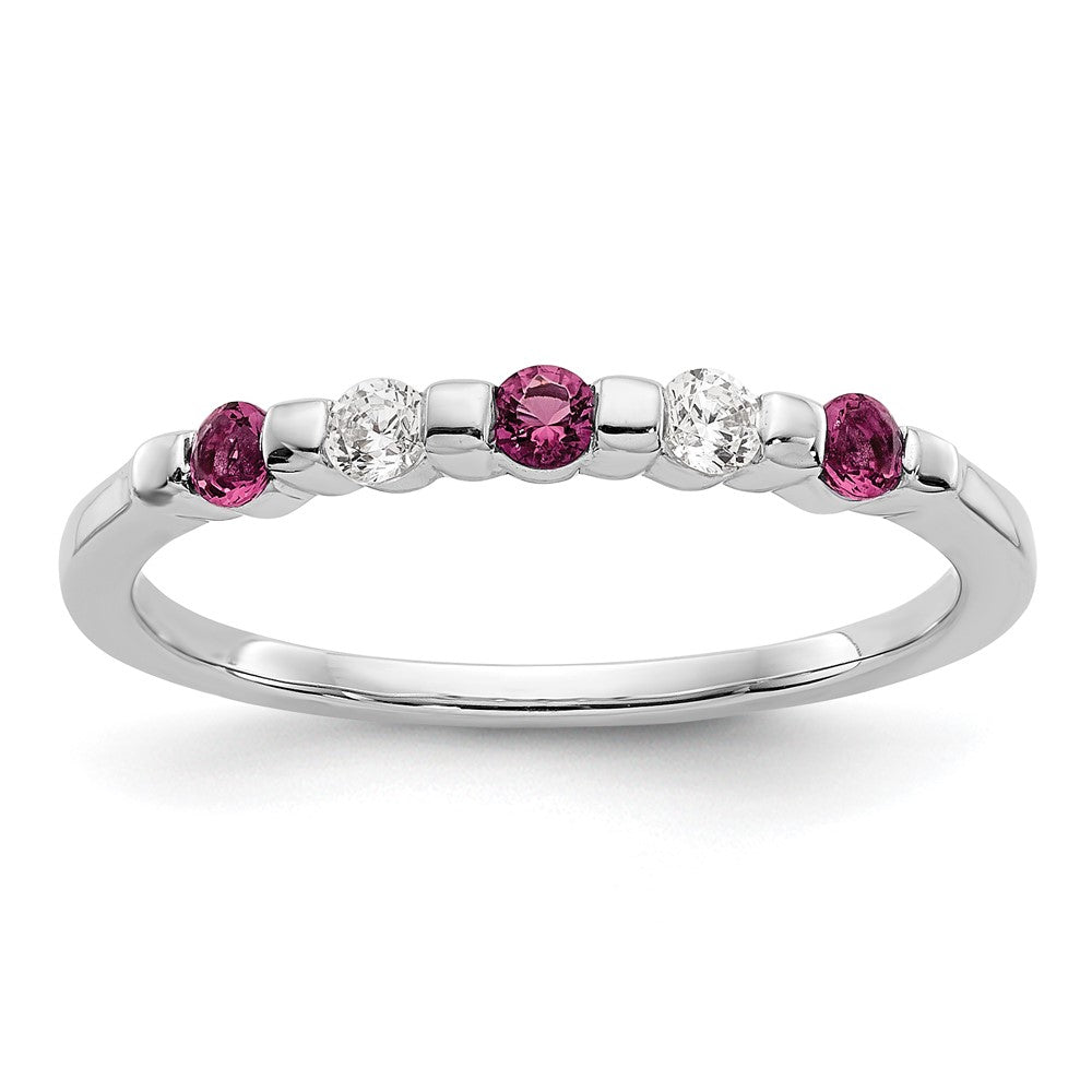 14k White Gold 1/10 carat Diamond and Ruby Complete Band