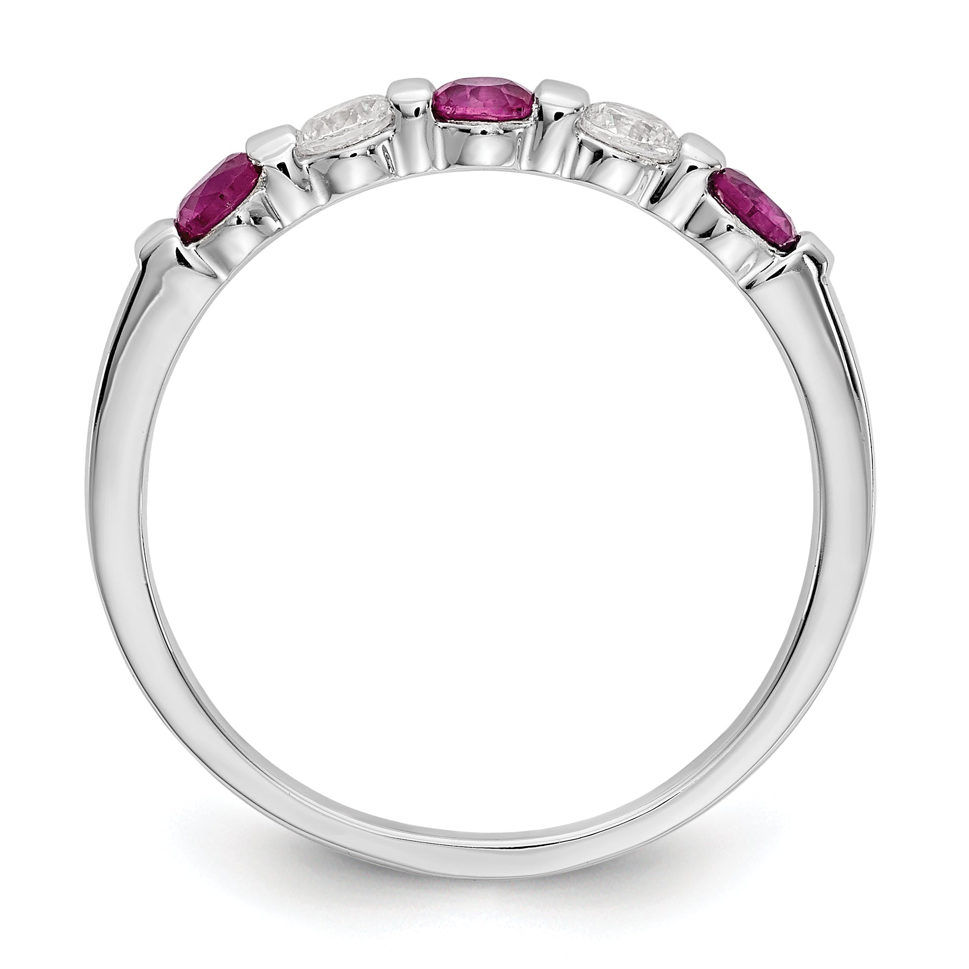 14k White Gold 1/5 carat Diamond and Ruby Complete Band