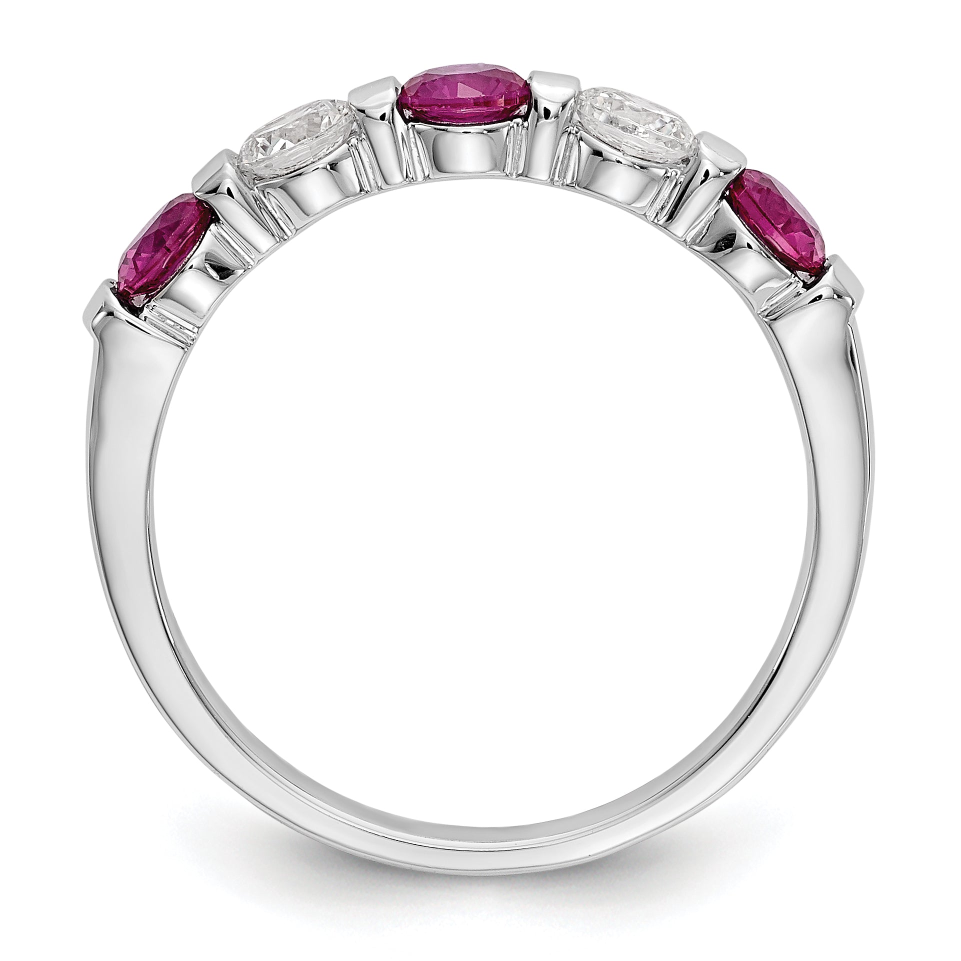 14k White Gold 1/3 carat Diamond and Ruby Complete Band