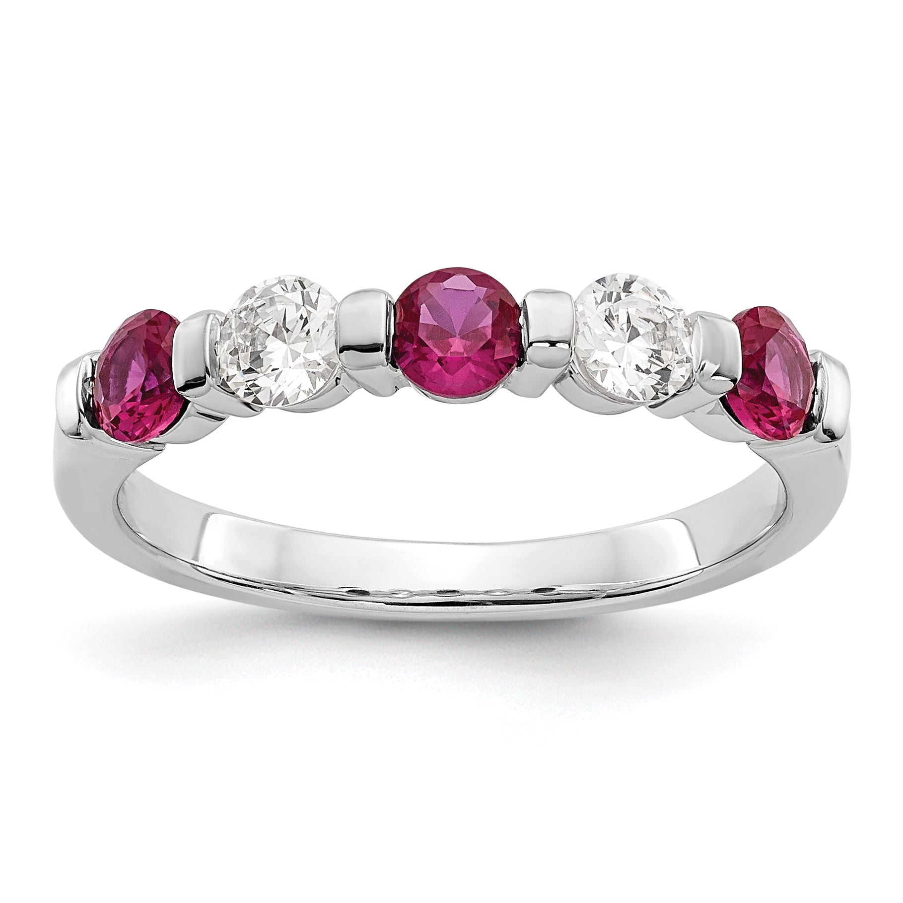 14k White Gold 1/3 carat Diamond and Ruby Complete Band