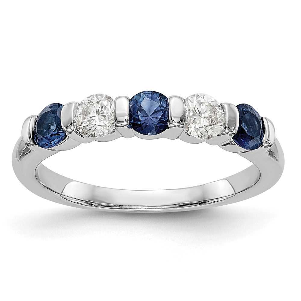 14k White Gold 1/3 carat Diamond and Blue Sapphire Complete Band