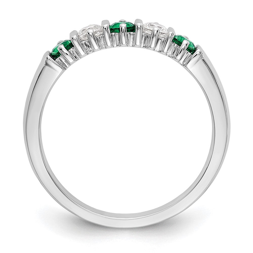 14k White Gold 1/5 carat Diamond and Emerald Complete Band