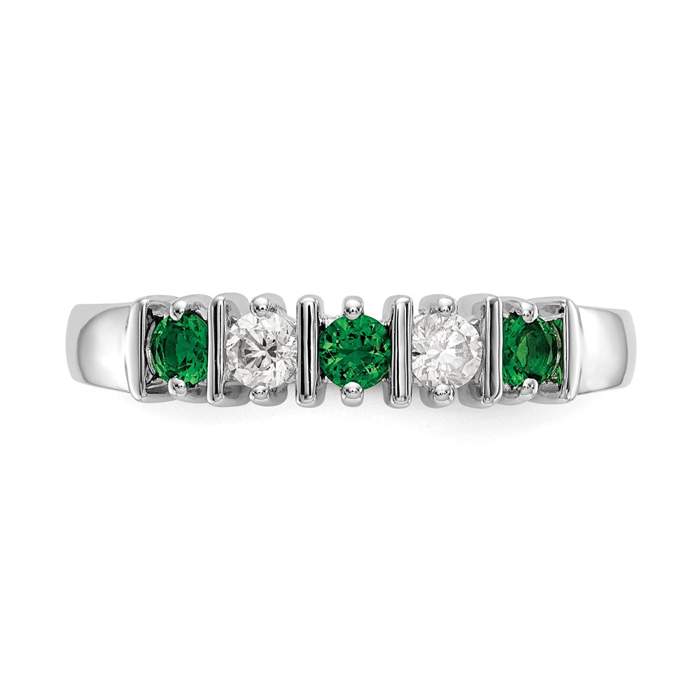 14k White Gold 1/5 carat Diamond and Emerald Complete Band