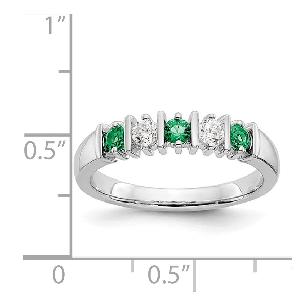 14k White Gold 1/5 carat Diamond and Emerald Complete Band