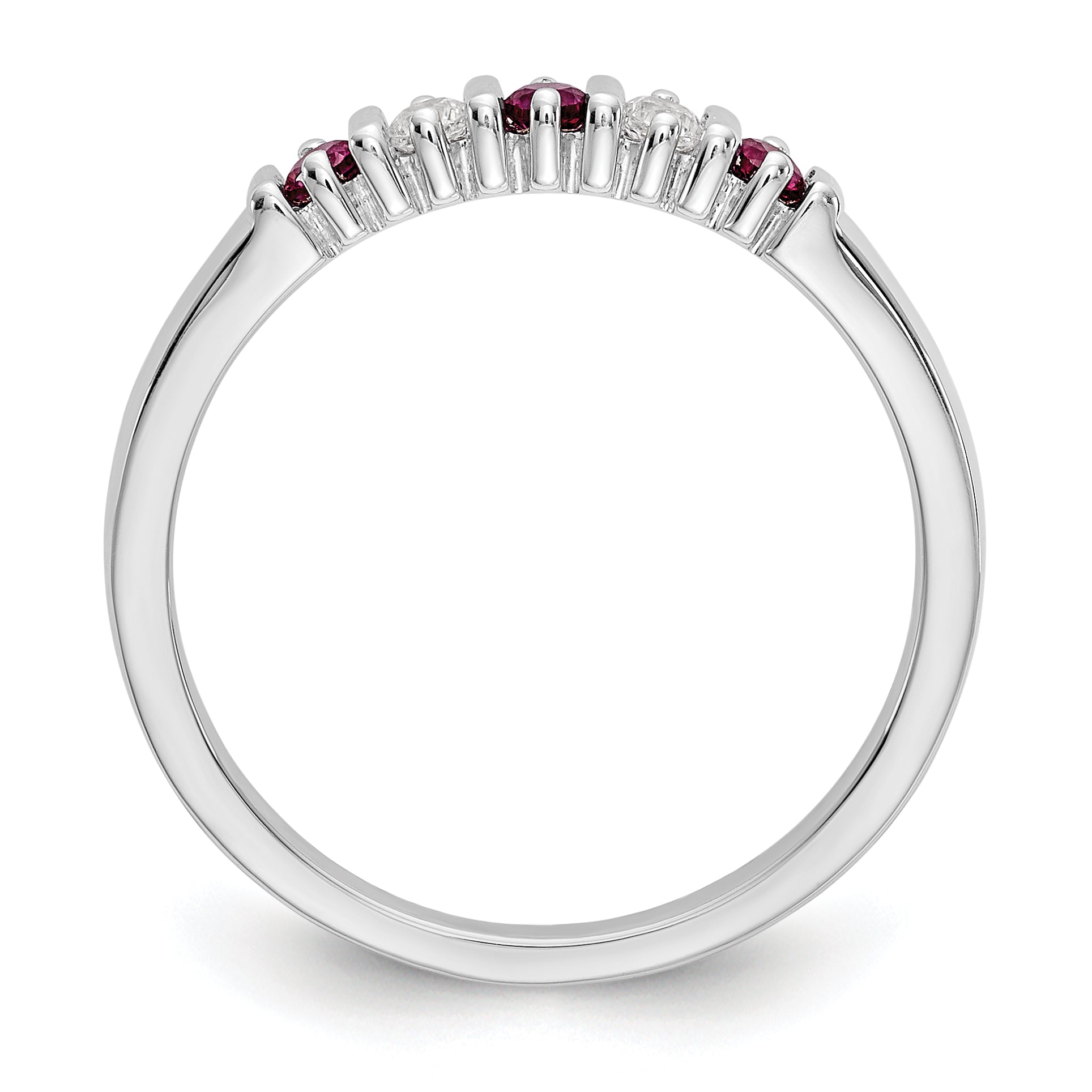 14k White Gold 1/15 carat Diamond and Ruby Complete Band