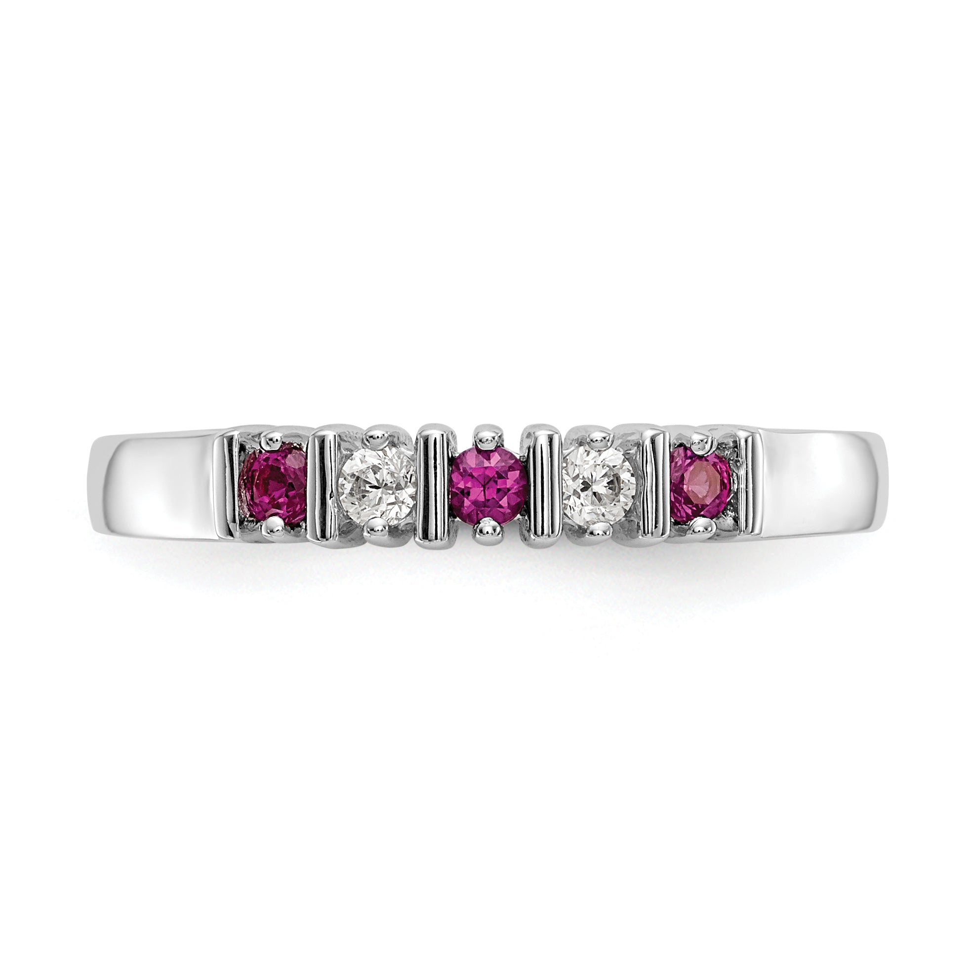 14k White Gold 1/15 carat Diamond and Ruby Complete Band