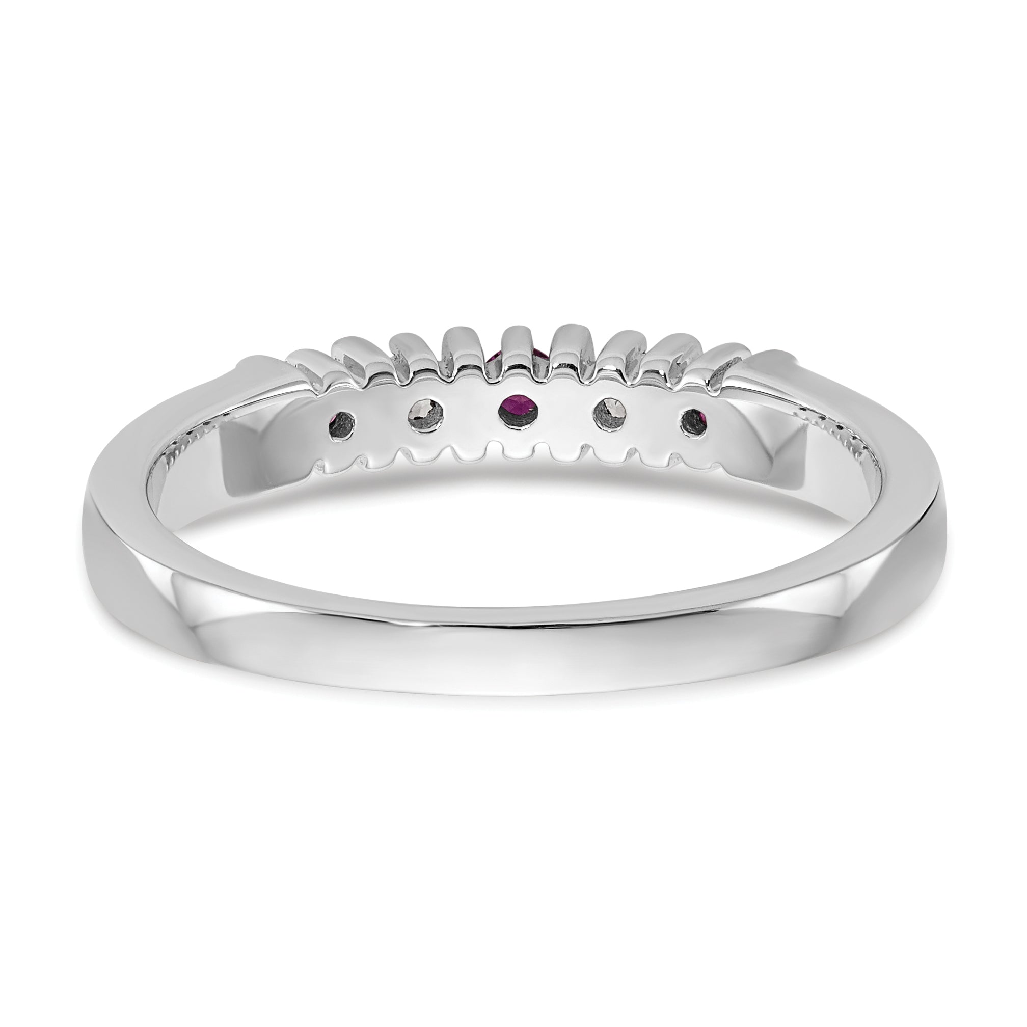 14k White Gold 1/15 carat Diamond and Ruby Complete Band