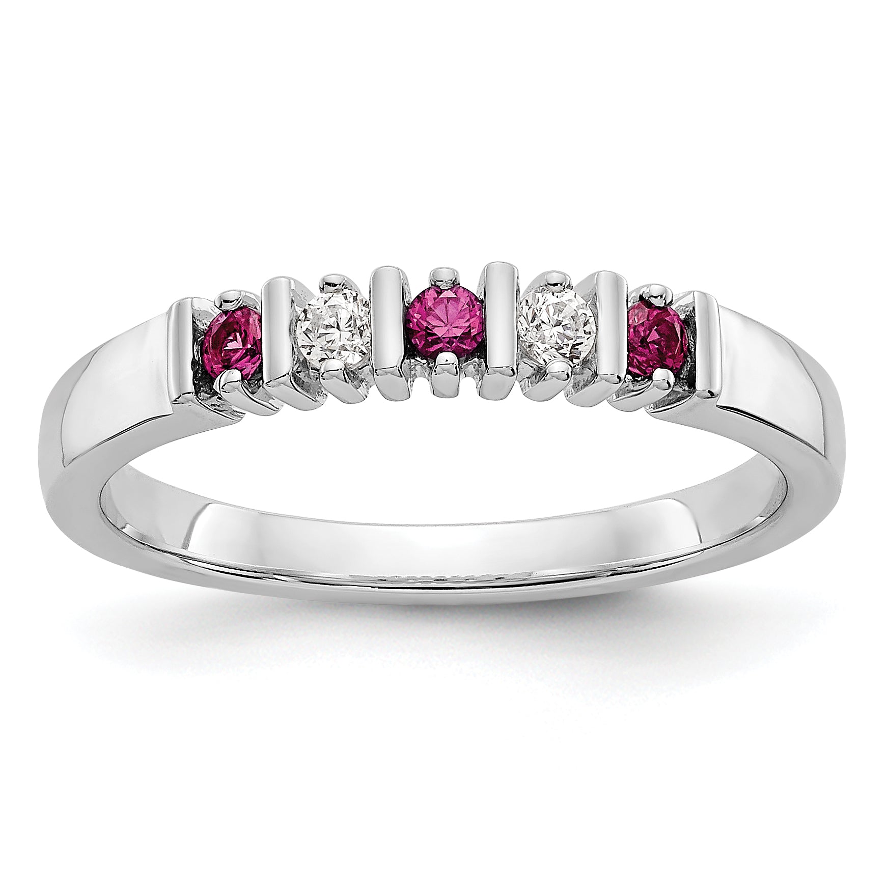 14k White Gold 1/15 carat Diamond and Ruby Complete Band