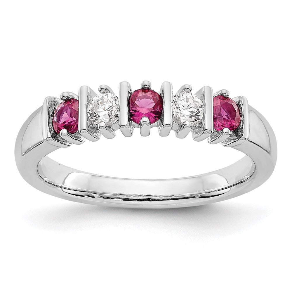14k White Gold 1/5 carat Diamond and Ruby Complete Band