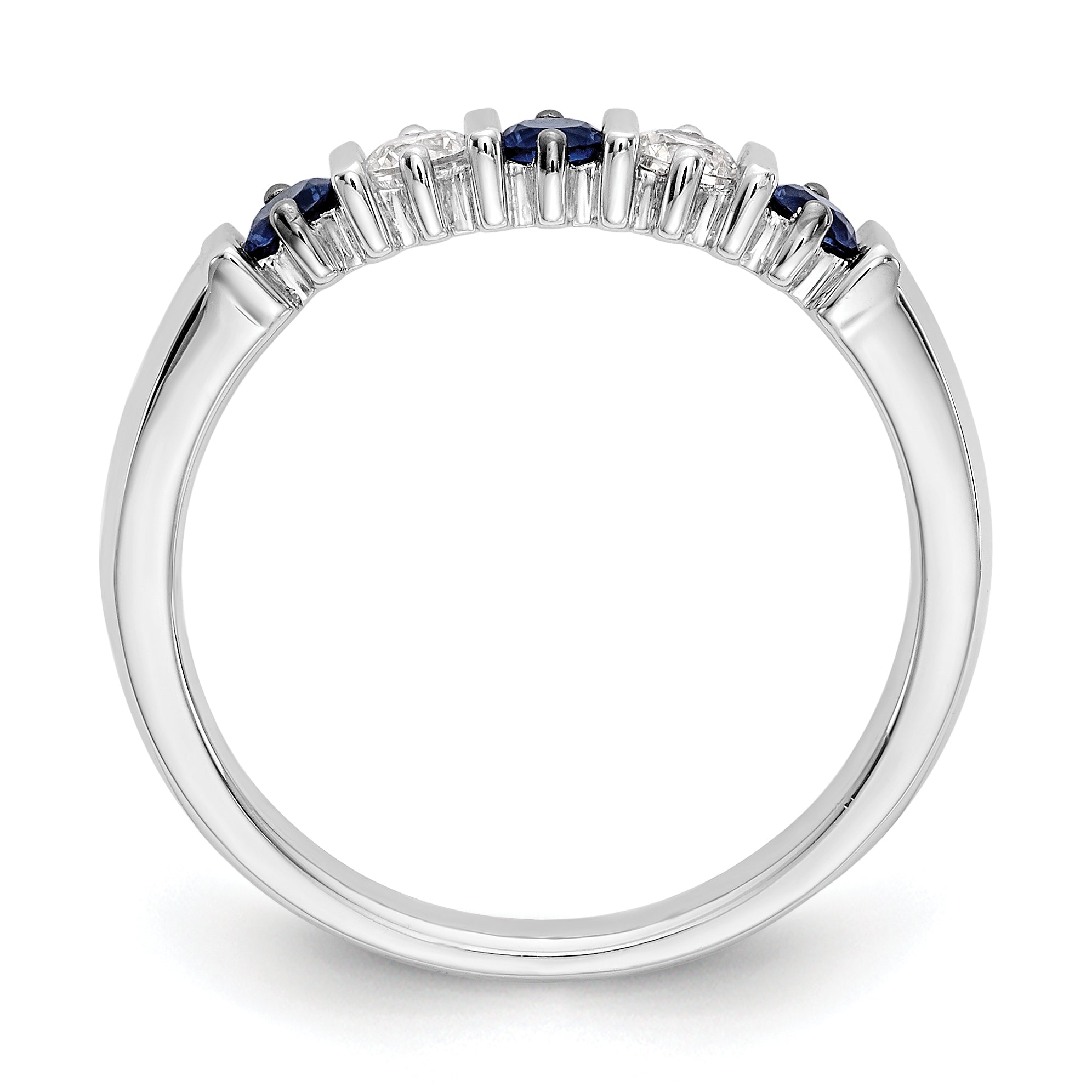 14k White Gold 1/5 carat Diamond and Blue Sapphire Complete Band