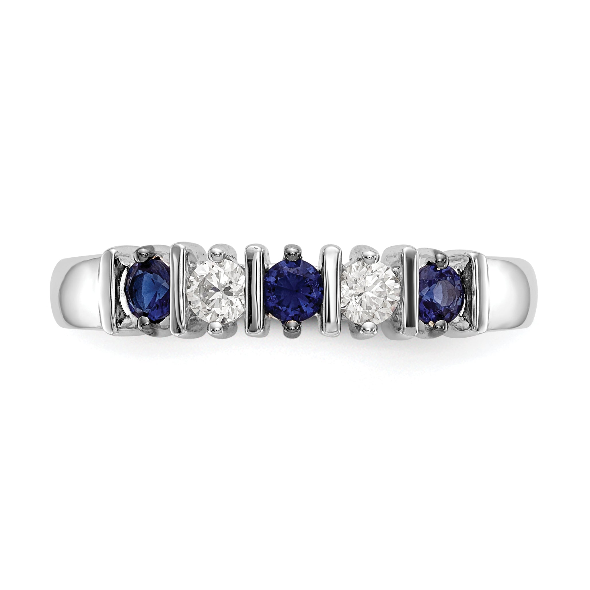14k White Gold 1/5 carat Diamond and Blue Sapphire Complete Band