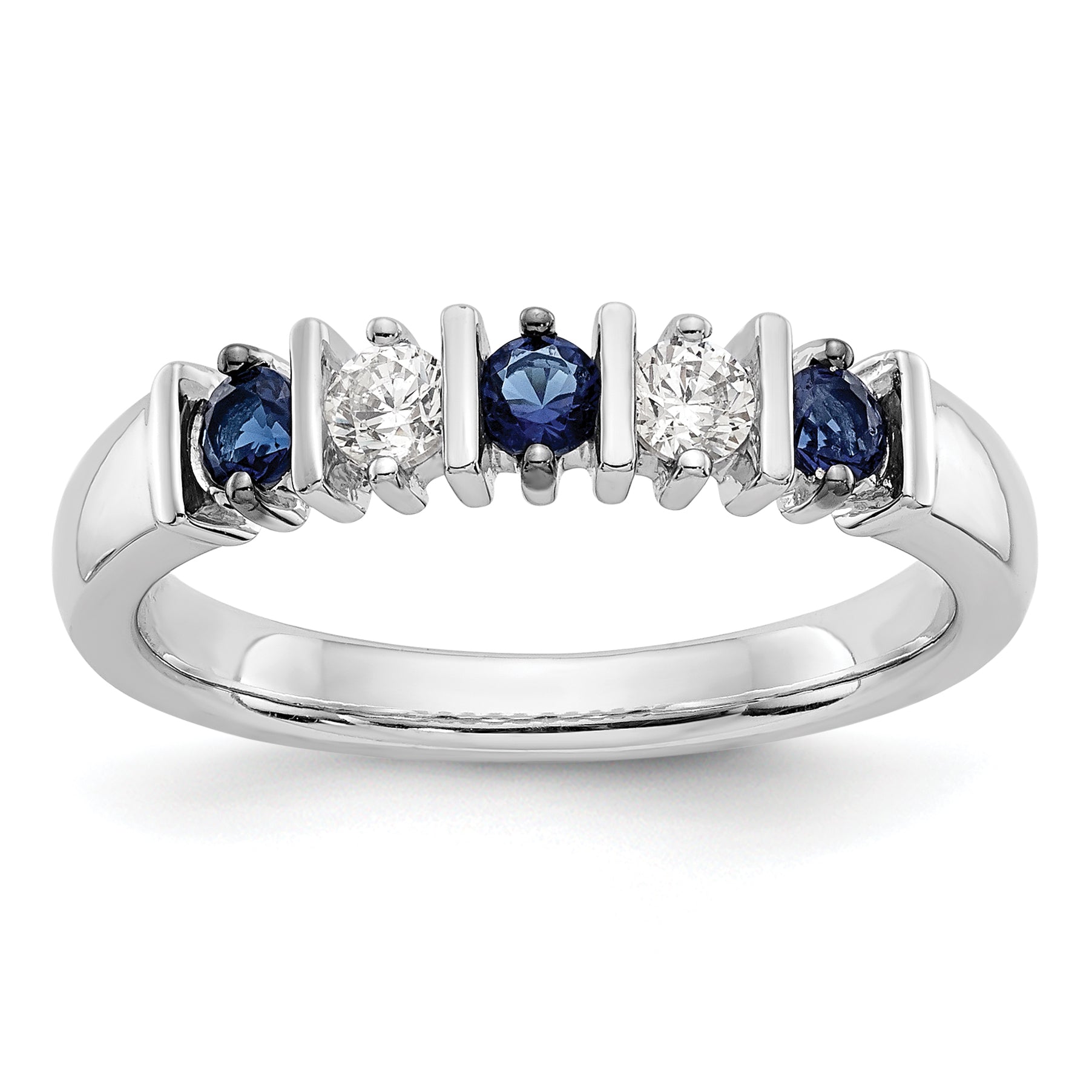 14k White Gold 1/5 carat Diamond and Blue Sapphire Complete Band