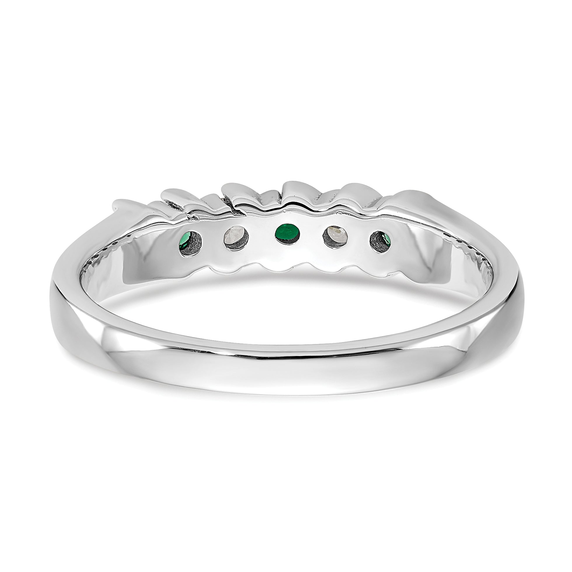 14k White Gold 1/10 carat Diamond and Emerald Complete Band