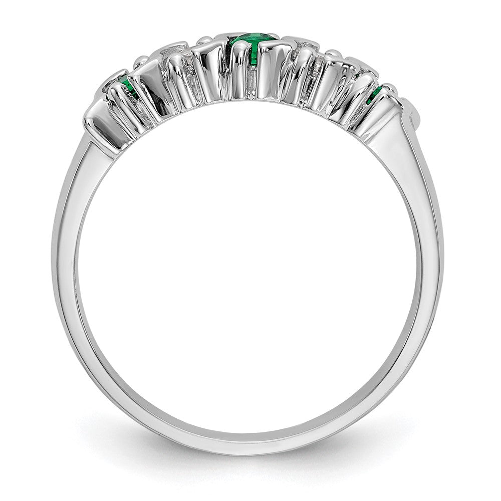 14k White Gold 1/5 carat Diamond and Emerald Complete Band