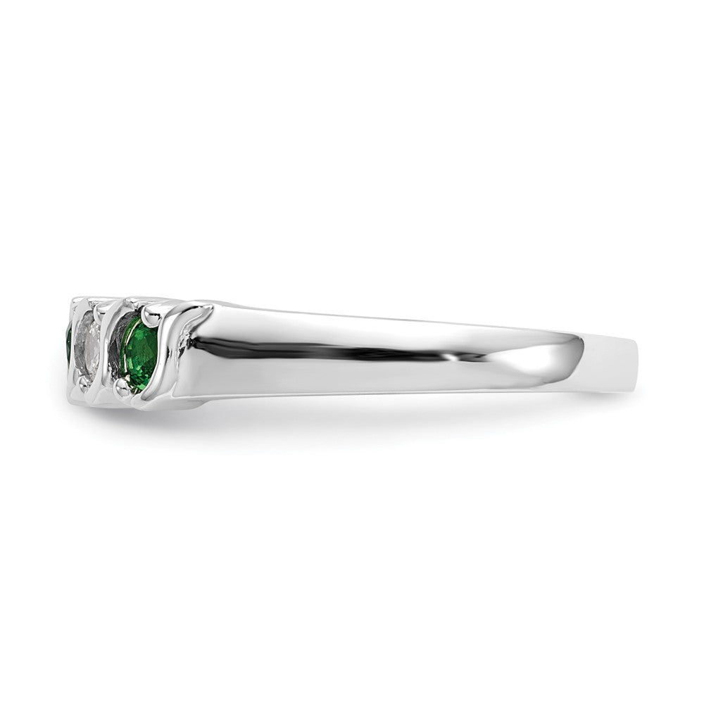 14k White Gold 1/5 carat Diamond and Emerald Complete Band