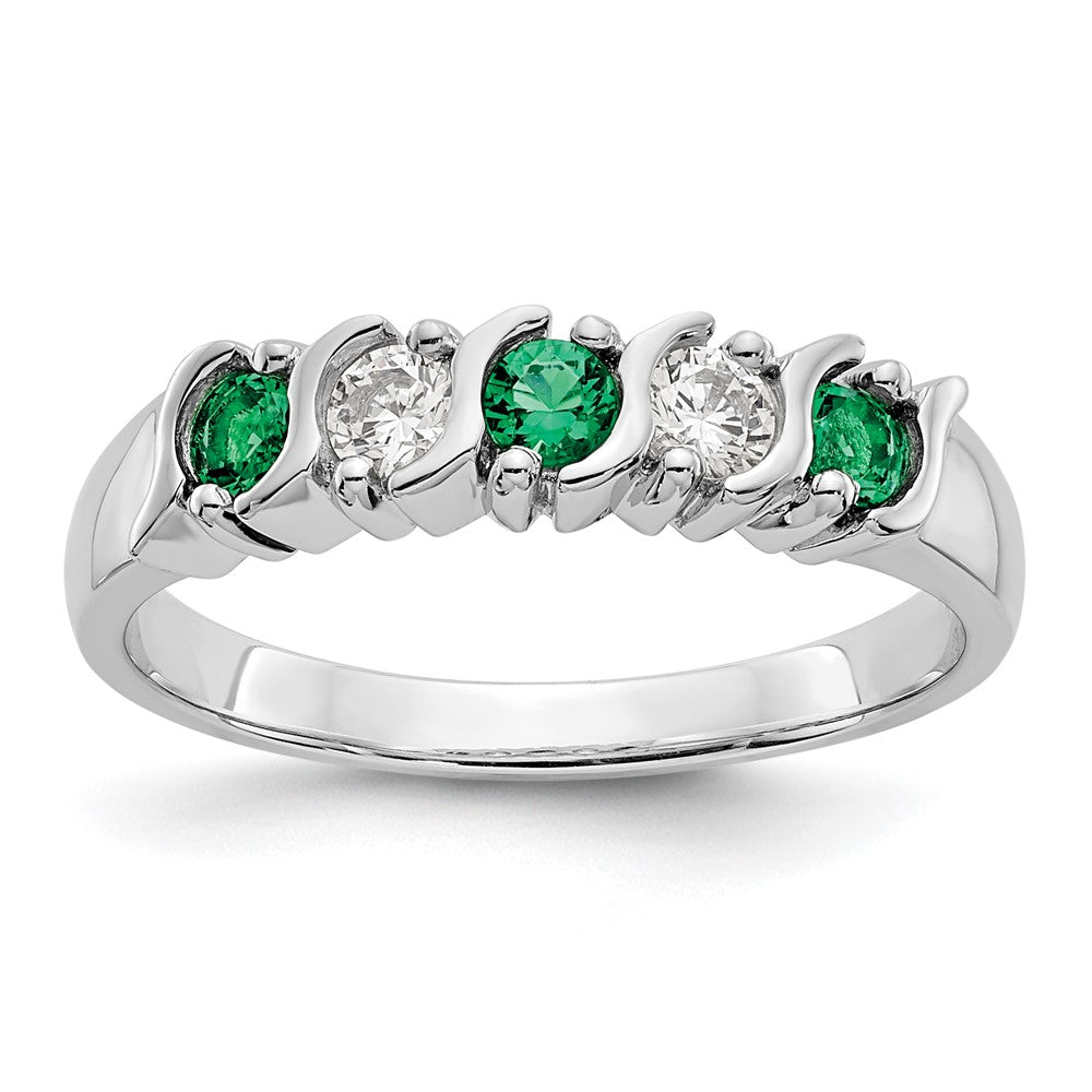 14k White Gold 1/5 carat Diamond and Emerald Complete Band