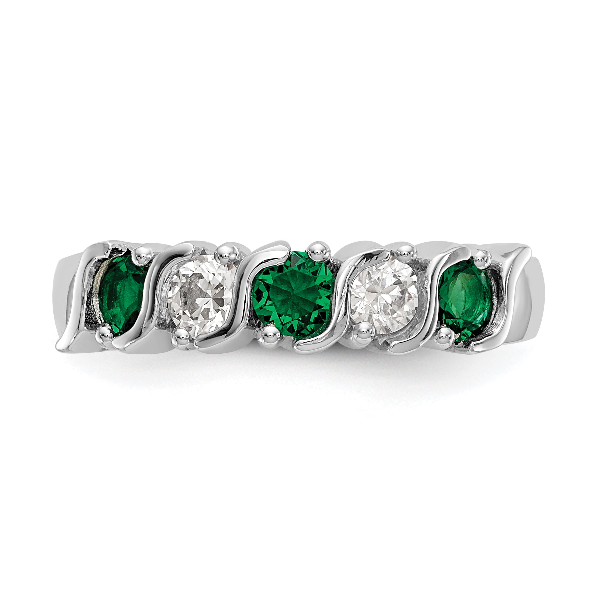 14k White Gold 1/3 carat Diamond and Emerald Complete Band