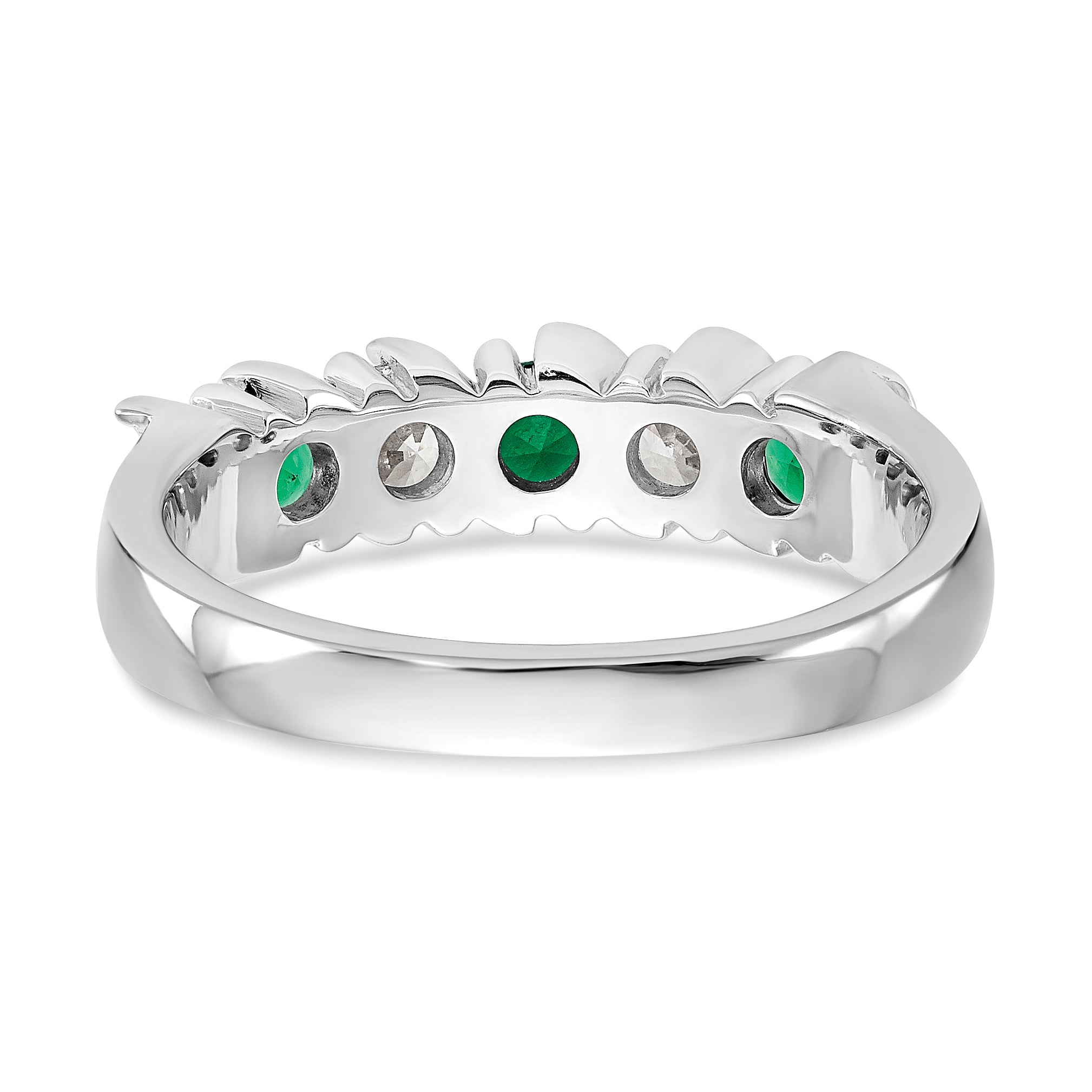 14k White Gold 1/3 carat Diamond and Emerald Complete Band