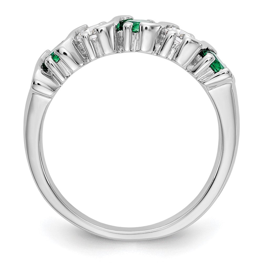 14k White Gold 3/8 carat Diamond and Emerald Complete Band