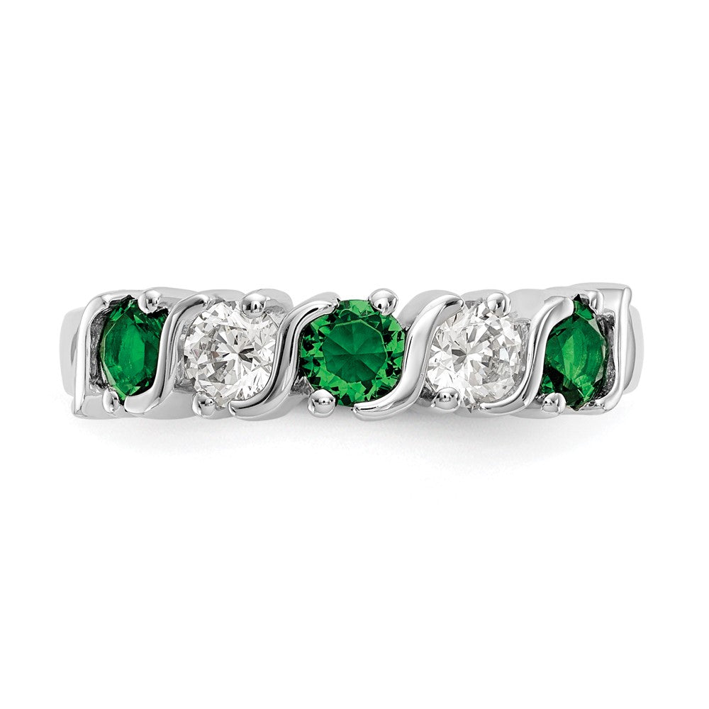 14k White Gold 3/8 carat Diamond and Emerald Complete Band