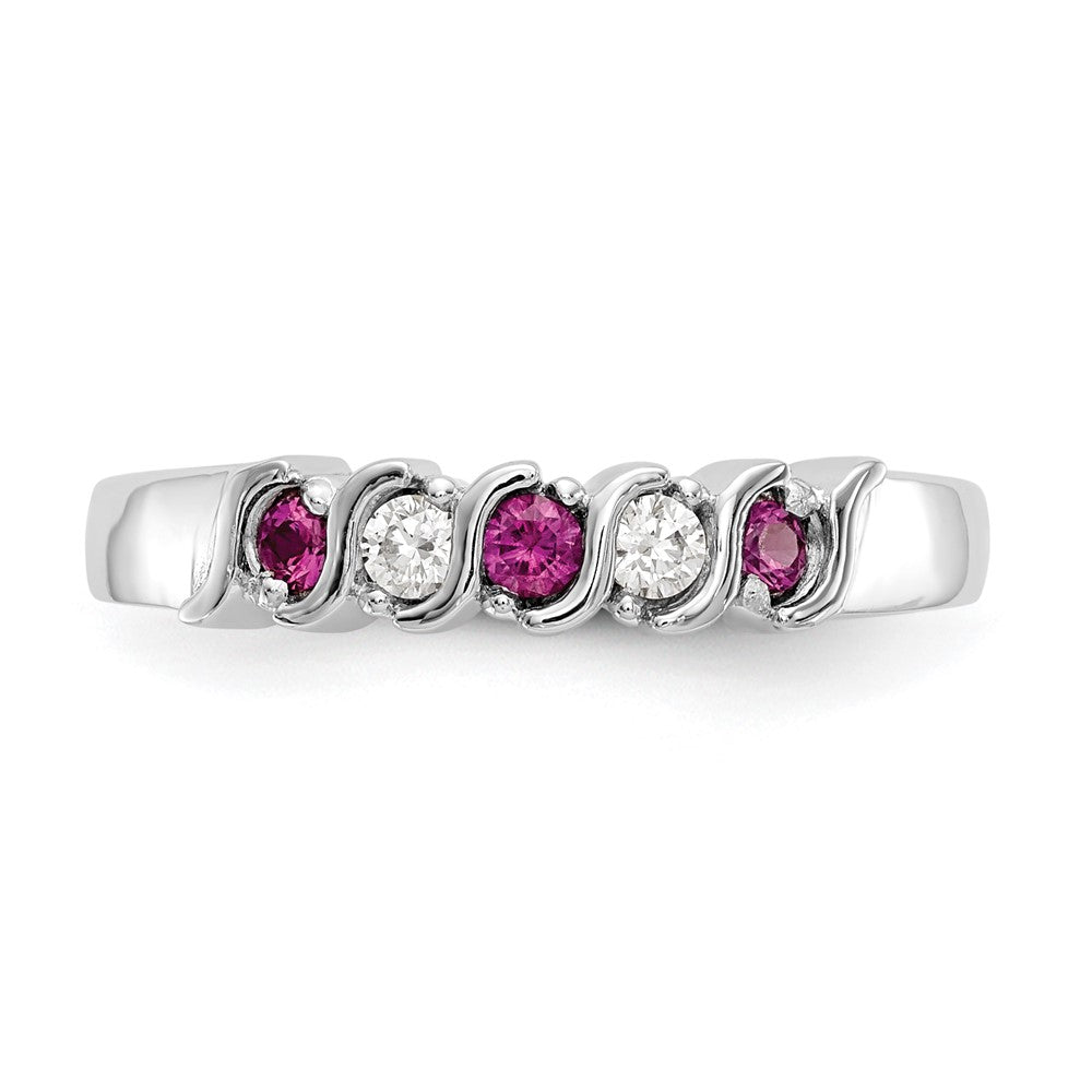 14k White Gold 1/10 carat Diamond and Ruby Complete Band
