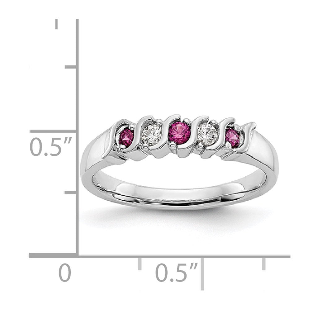 14k White Gold 1/10 carat Diamond and Ruby Complete Band