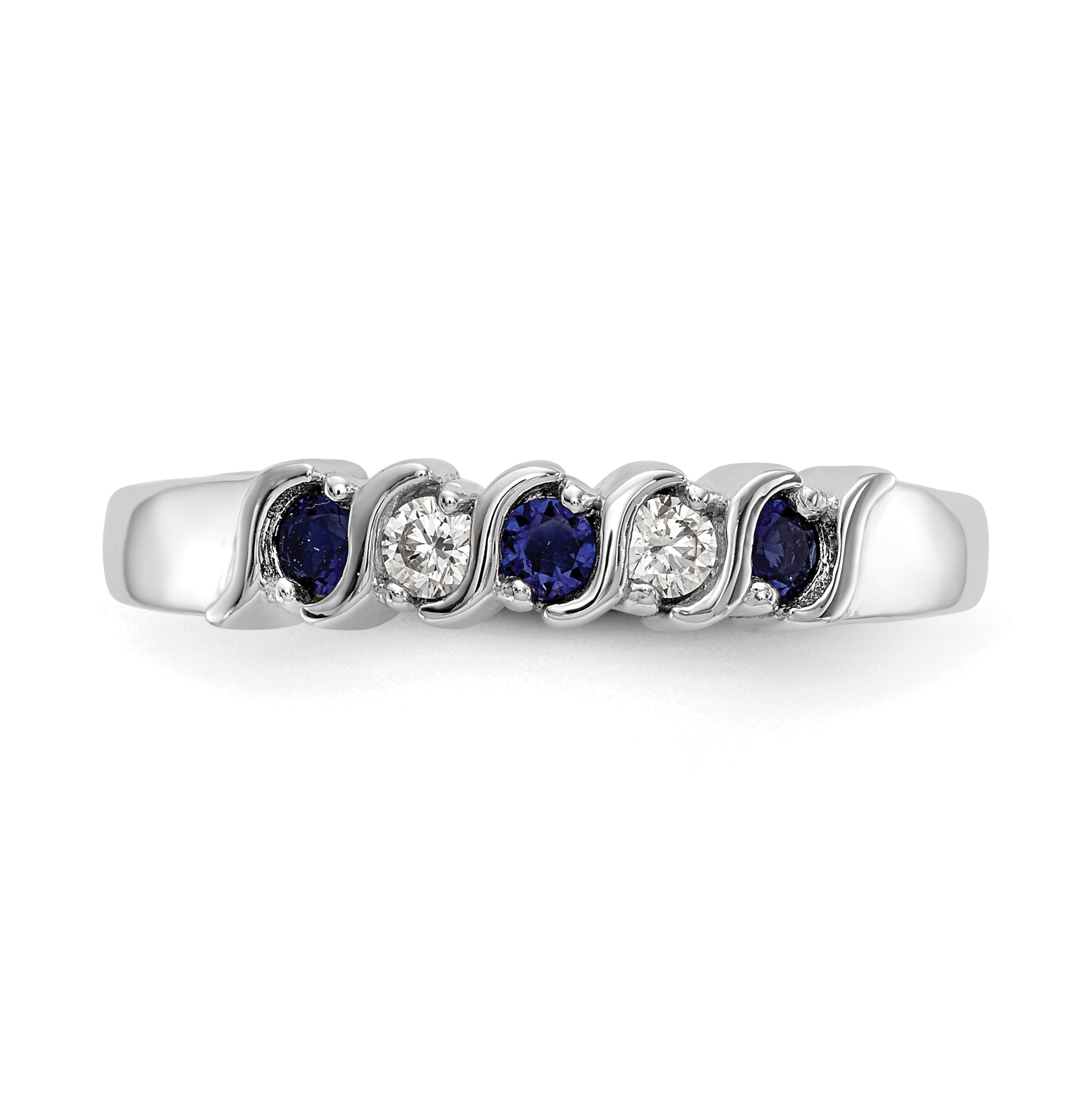 14k White Gold 1/10 carat Diamond and Blue Sapphire Complete Band
