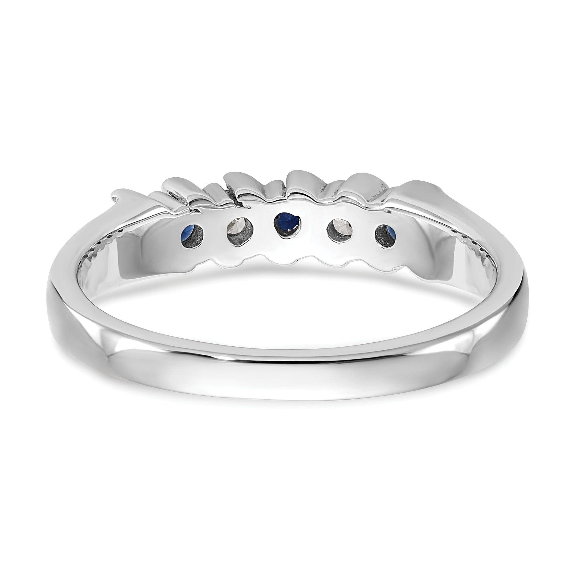 14k White Gold 1/10 carat Diamond and Blue Sapphire Complete Band