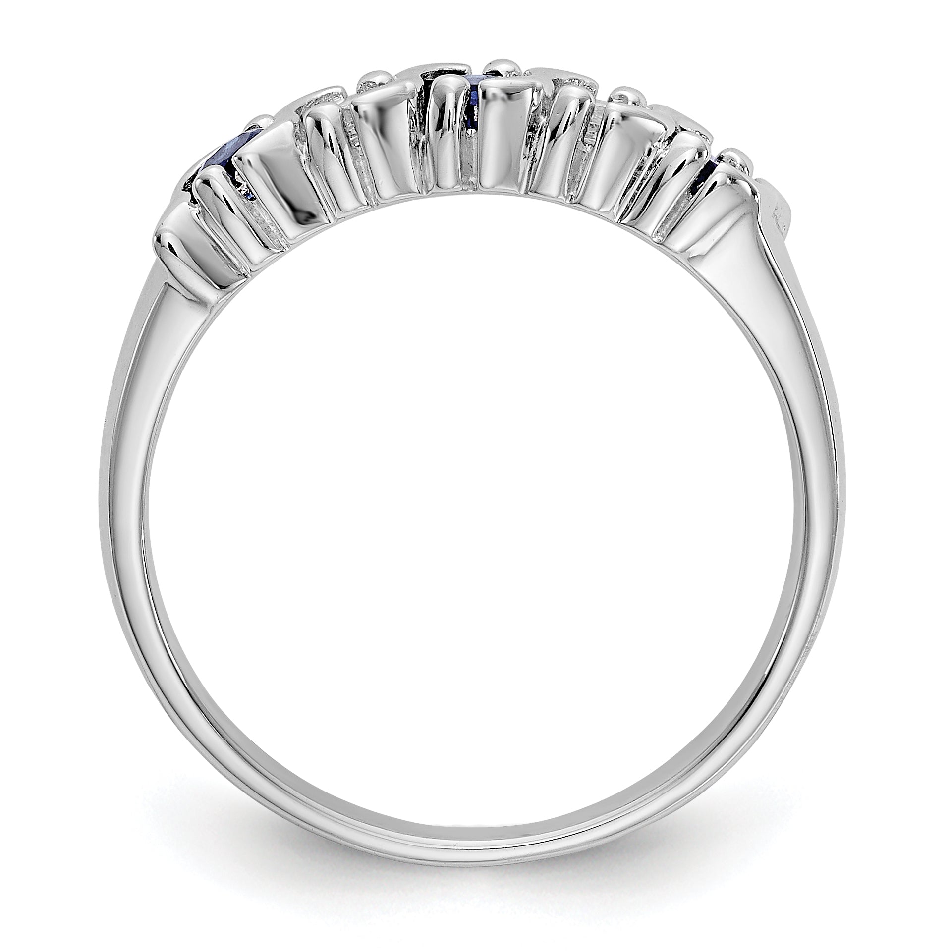 14k White Gold 1/5 carat Diamond and Blue Sapphire Complete Band