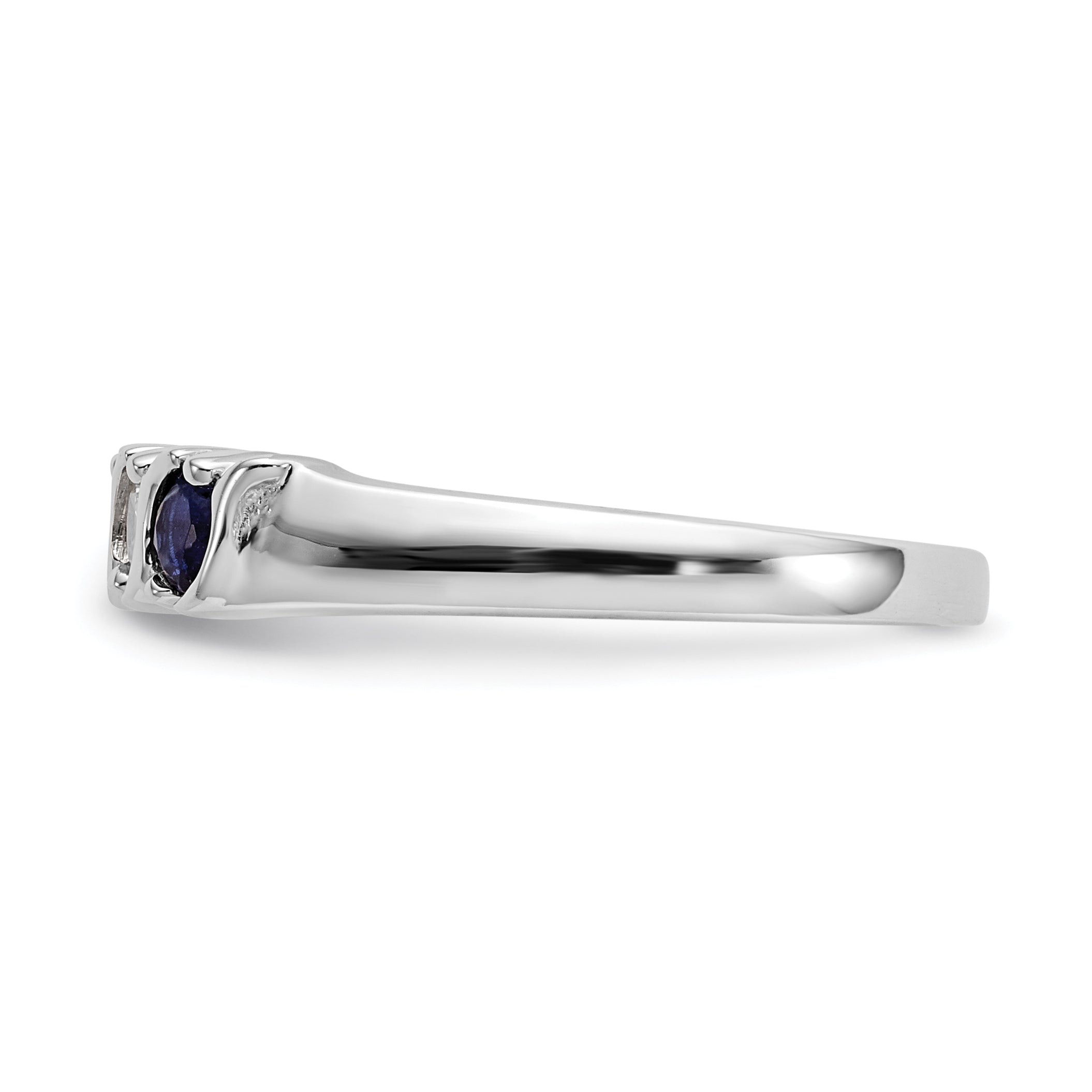 14k White Gold 1/5 carat Diamond and Blue Sapphire Complete Band