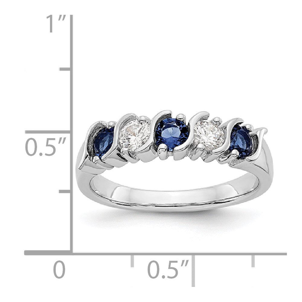 14k White Gold 1/3 carat Diamond and Blue Sapphire Complete Band