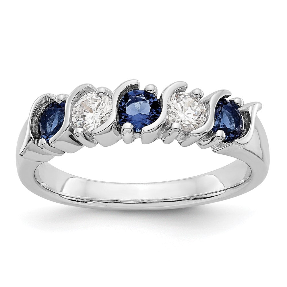 14k White Gold 1/3 carat Diamond and Blue Sapphire Complete Band