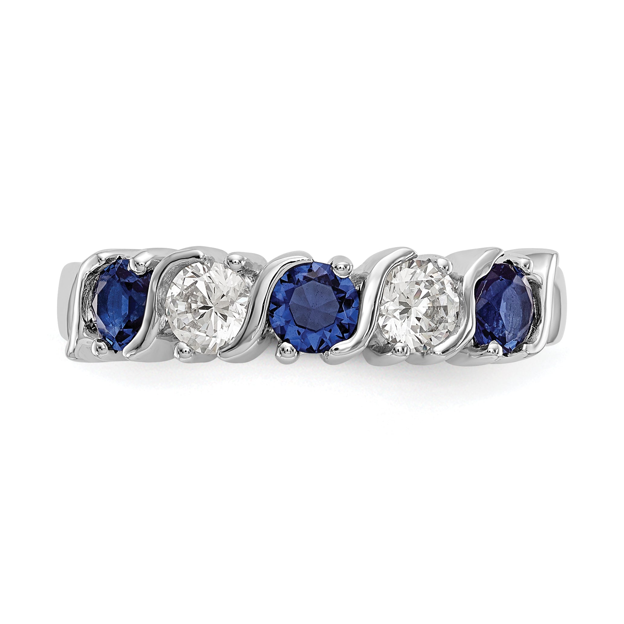 14k White Gold 3/8 carat Diamond and Blue Sapphire Complete Band
