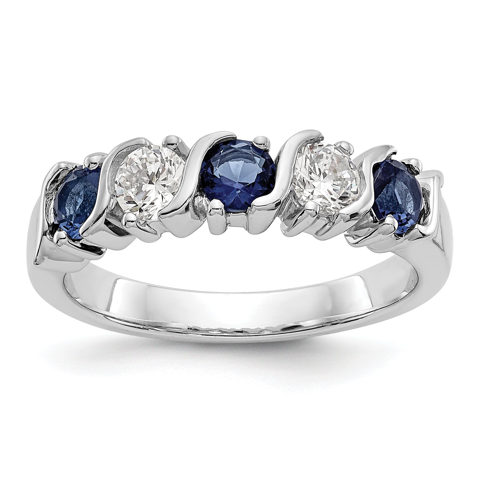 14k White Gold 3/8 carat Diamond and Blue Sapphire Complete Band