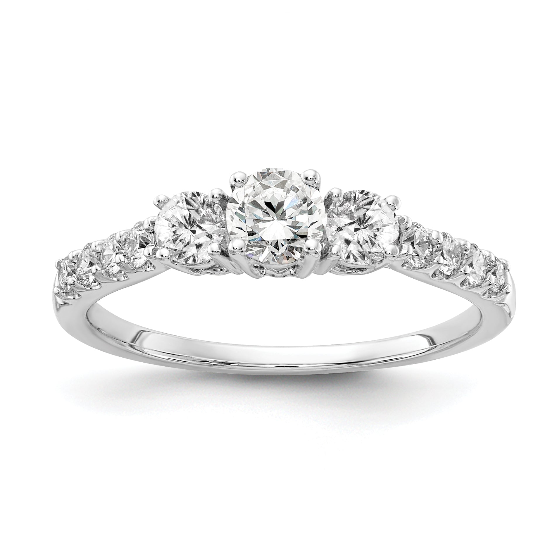 14k White Gold 1 carat Lab Grown Diamond VS/SI+ G+ Round Complete Three Stone Size 5 Engagement Ring