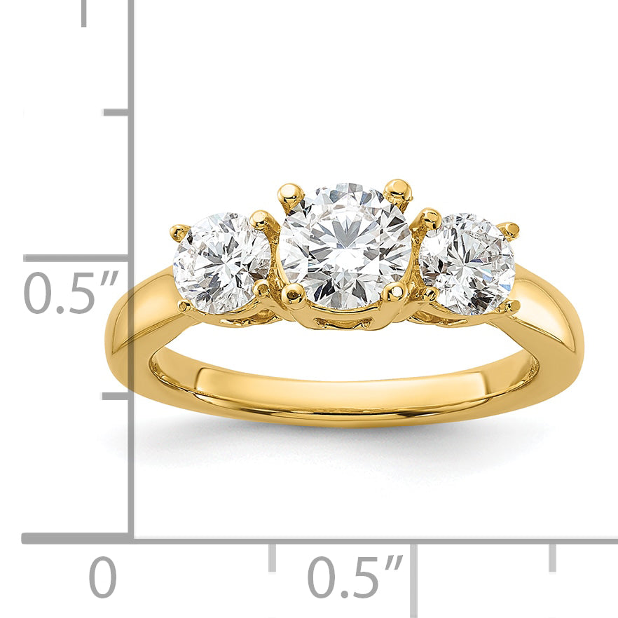 14k 3/4 carat Lab Grown Diamond VS/SI+ G+ Round Complete Three Stone Engagement Ring