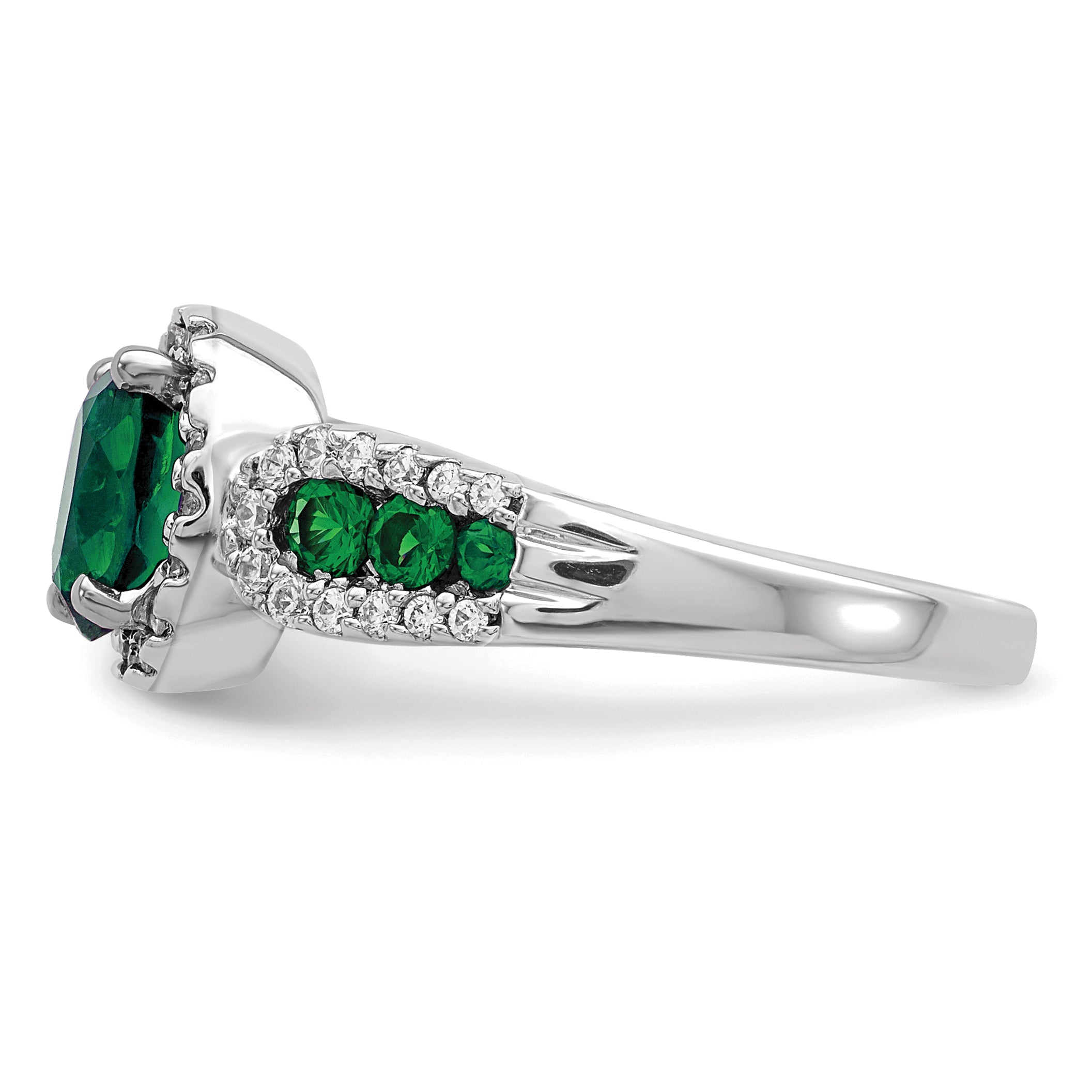 10k White Gold 1/3 carat Lab Grown Diamond VS/SI+ G+ and Oval Lab Created Emerald Ring