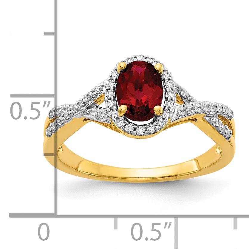 14k 1/5 carat Lab Grown Diamond VS/SI+ G+ and Lab Created Ruby Oval Halo Ring