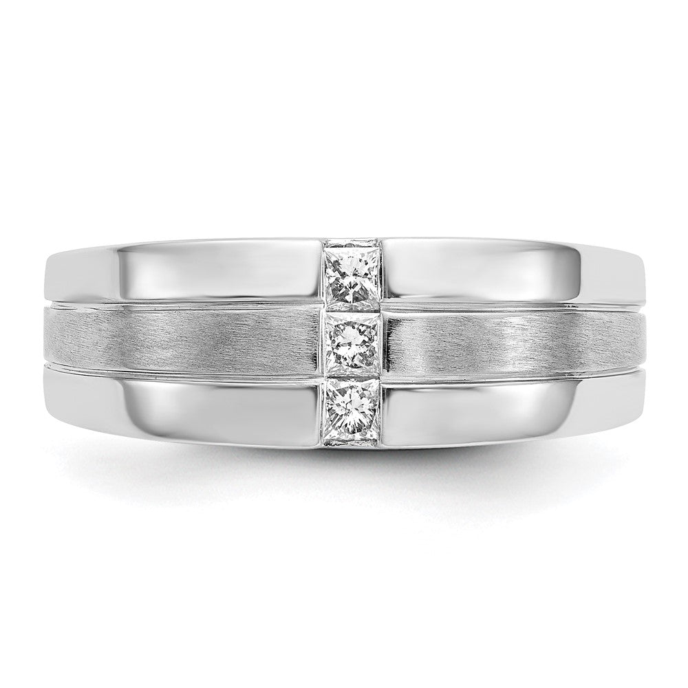 14k White Gold Lab Grown VS/SI FGH Dia Polished and Satin Men's Ring