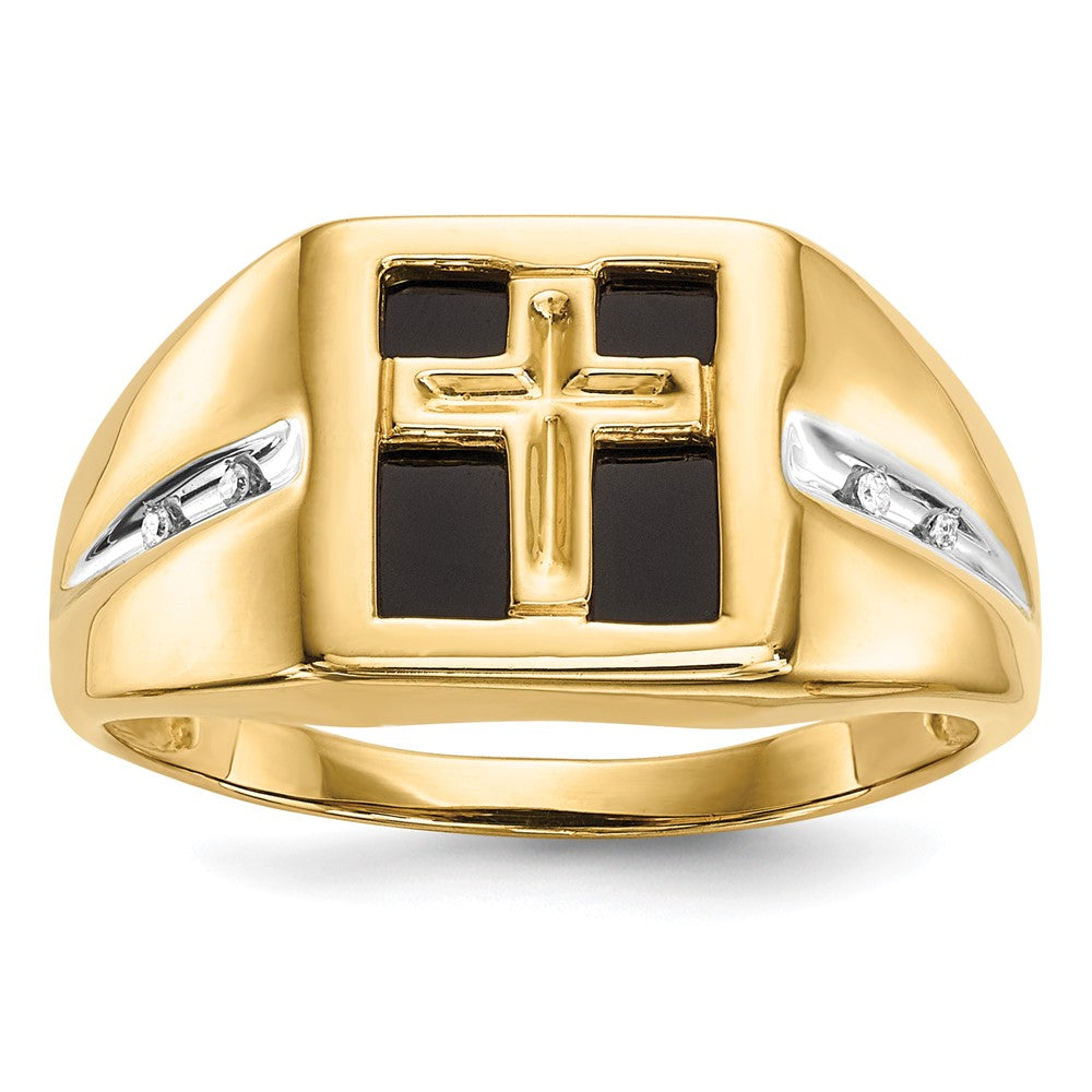 14K Lab Grown VS/SI FGH Dia and Onyx Cross Men's Ring