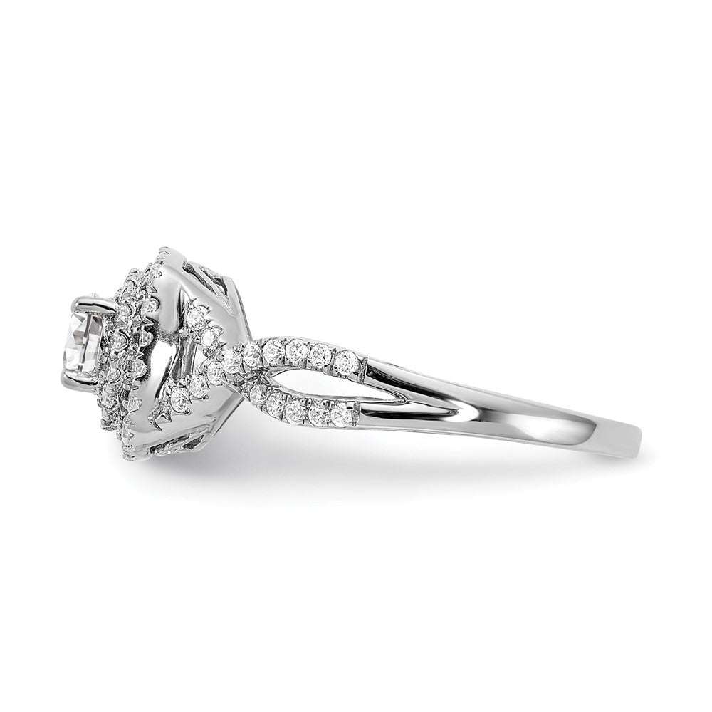 14K White Gold Lab Grown VS/SI FGH Dia Double Halo Complete Engagement Ring