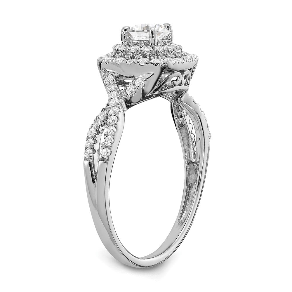 14K White Gold Lab Grown VS/SI FGH Dia Double Halo Complete Engagement Ring