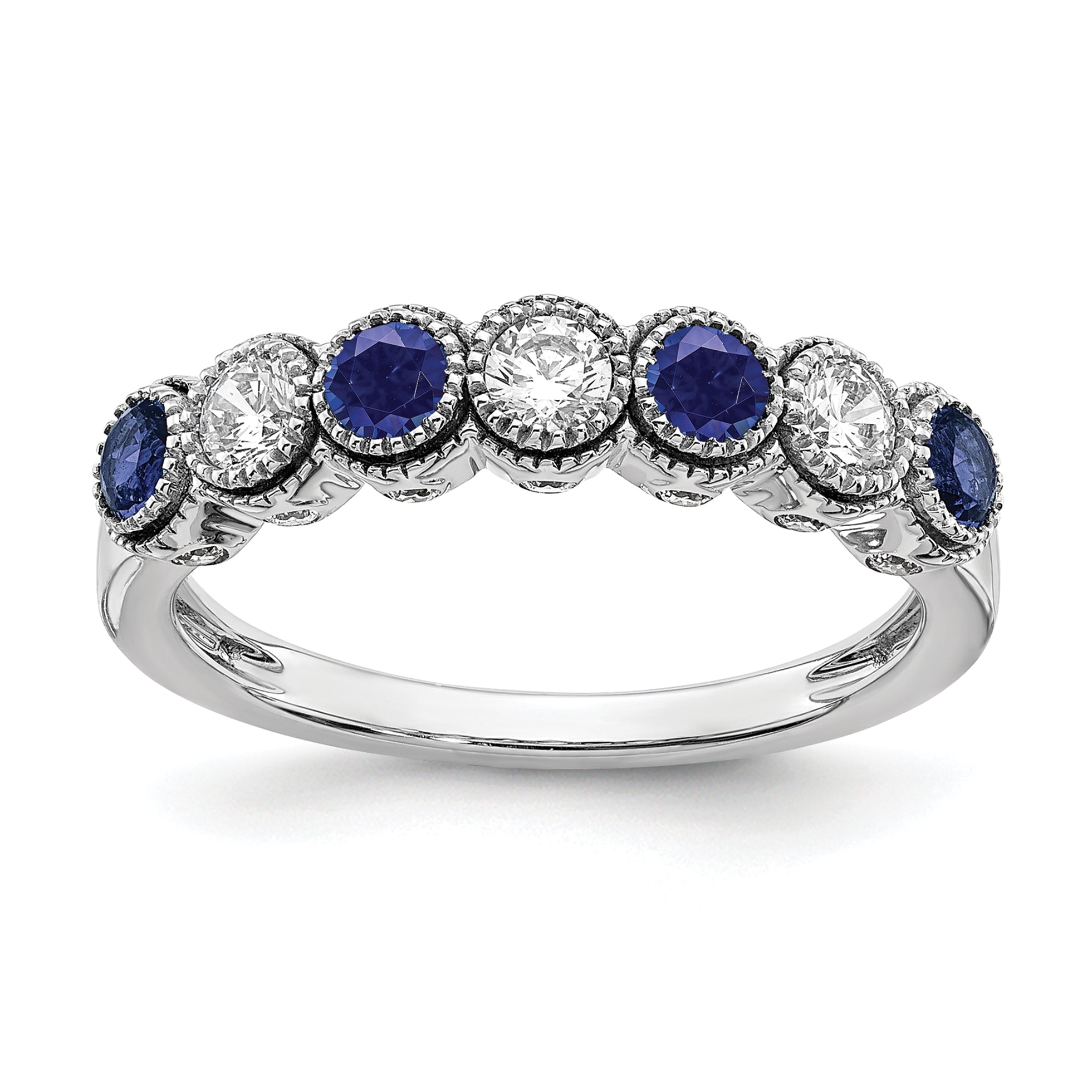 14k White Gold 1/2 carat Lab Grown Diamond VS/SI+ G+ and Lab Created Blue Sapphire Ring