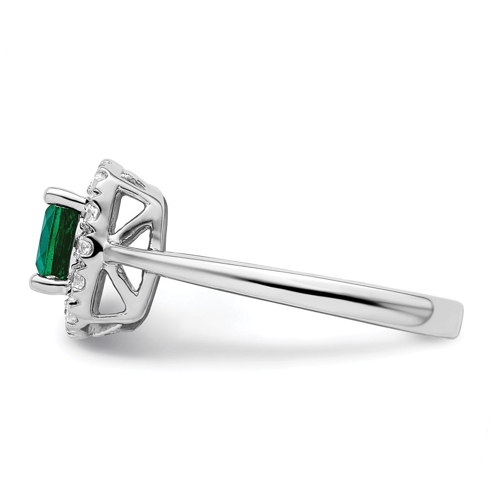 14K White Gold Lab Grown VS/SI FGH Dia and Created Emerald Halo Ring