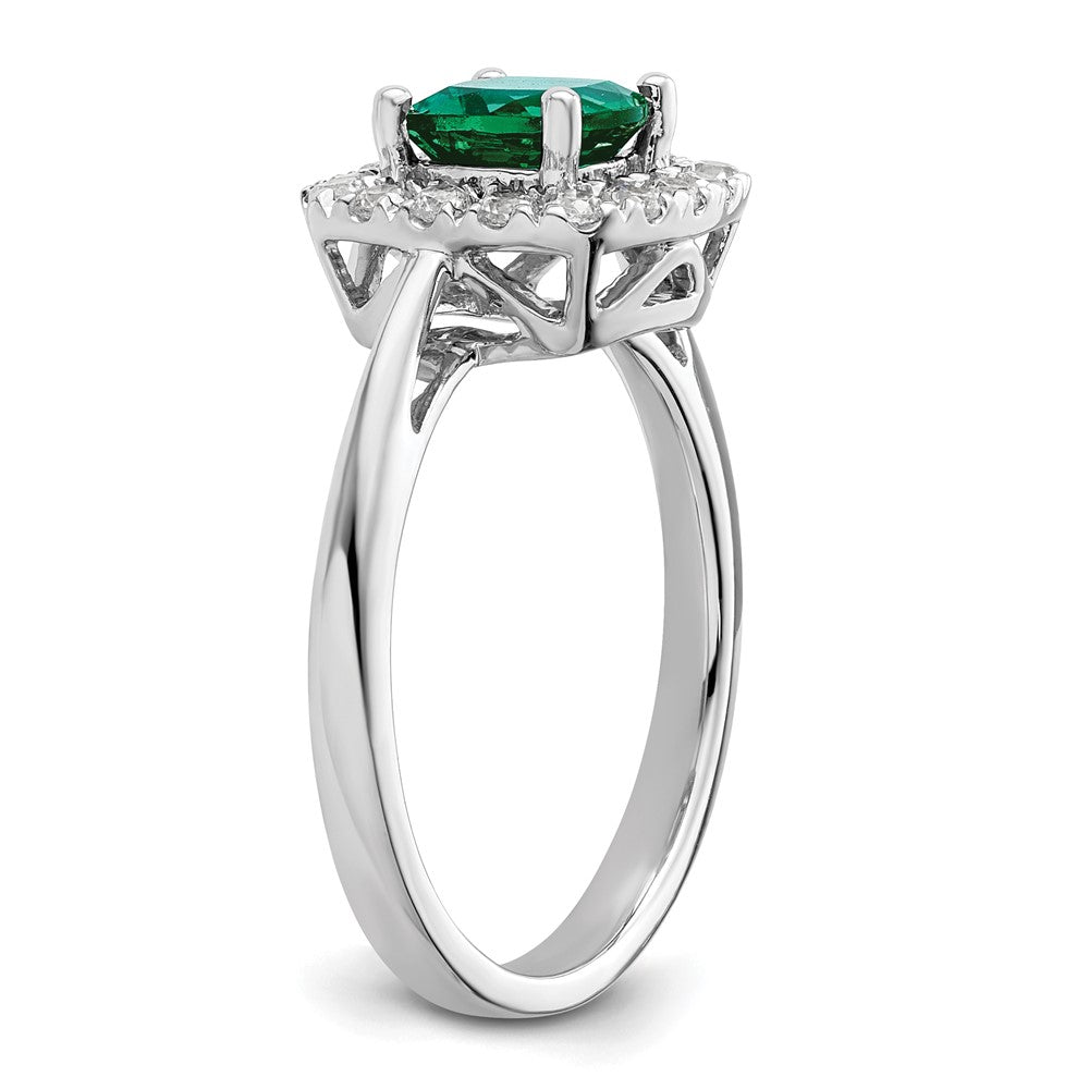14K White Gold Lab Grown VS/SI FGH Dia and Created Emerald Halo Ring