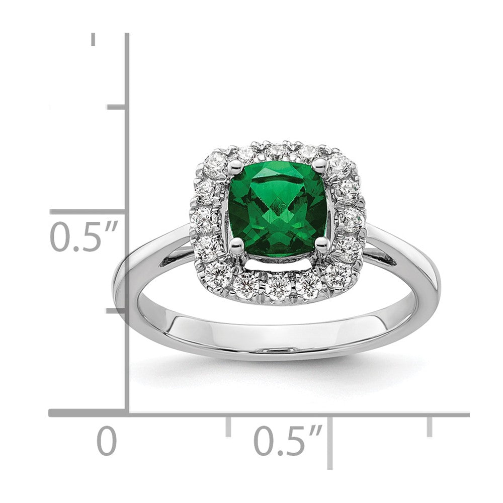 14K White Gold Lab Grown VS/SI FGH Dia and Created Emerald Halo Ring