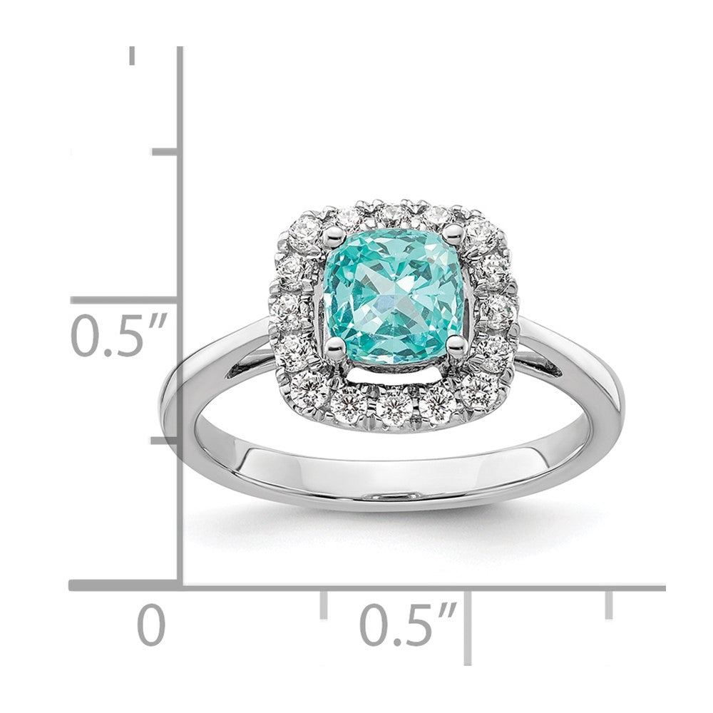 14K White Gold Lab Grown VS/SI FGH Dia and Cr Paraiba Halo Ring