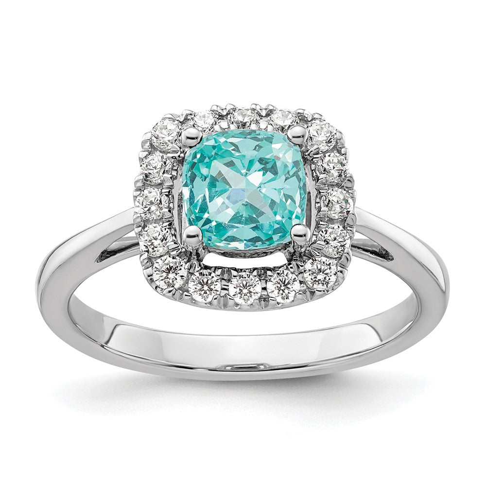 14K White Gold Lab Grown VS/SI FGH Dia and Cr Paraiba Halo Ring