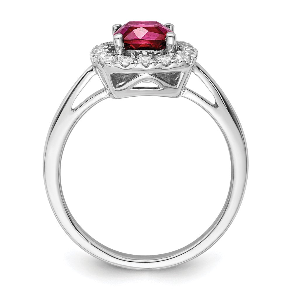 14K White Gold Lab Grown VS/SI FGH Dia and Created Ruby Halo Ring