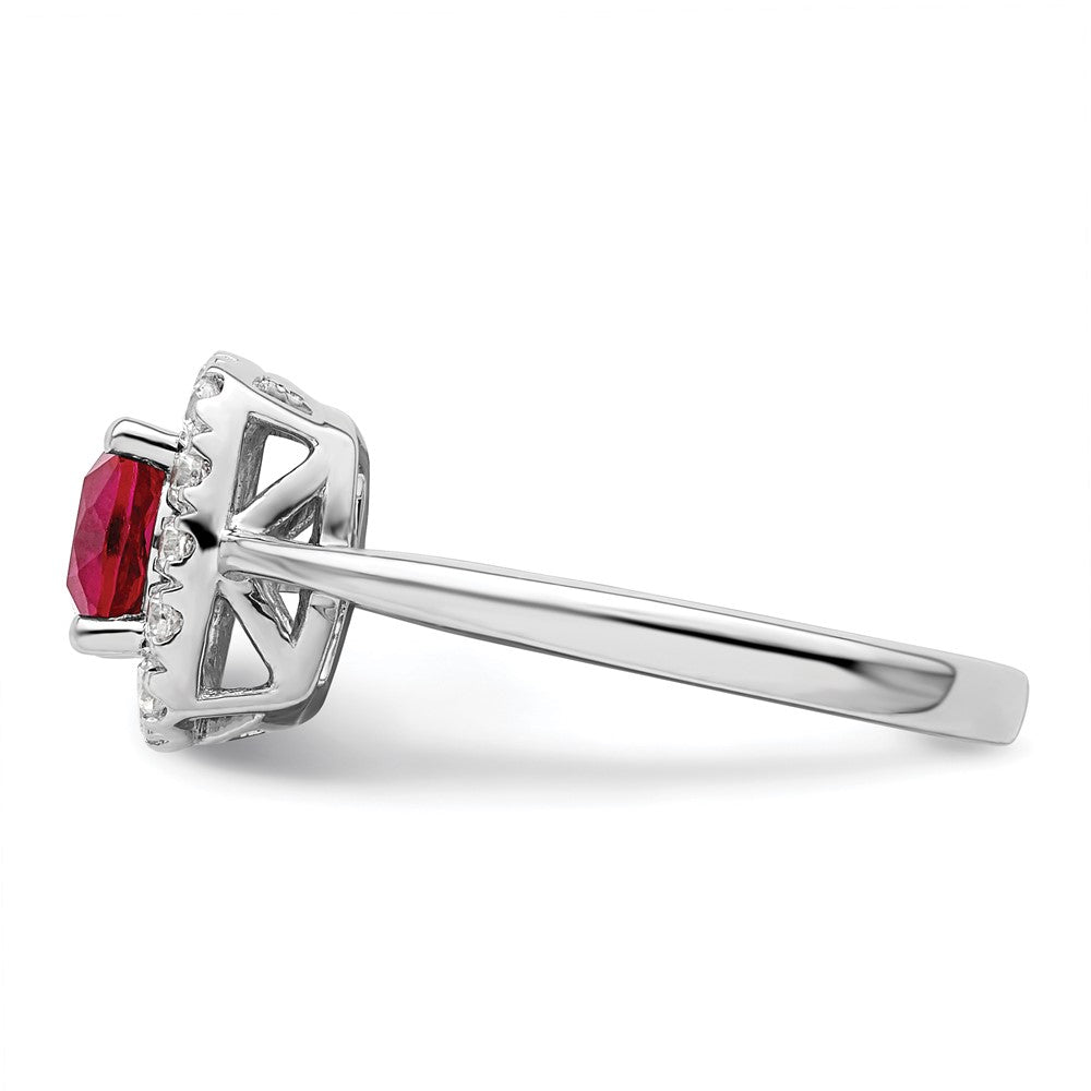 14K White Gold Lab Grown VS/SI FGH Dia and Created Ruby Halo Ring